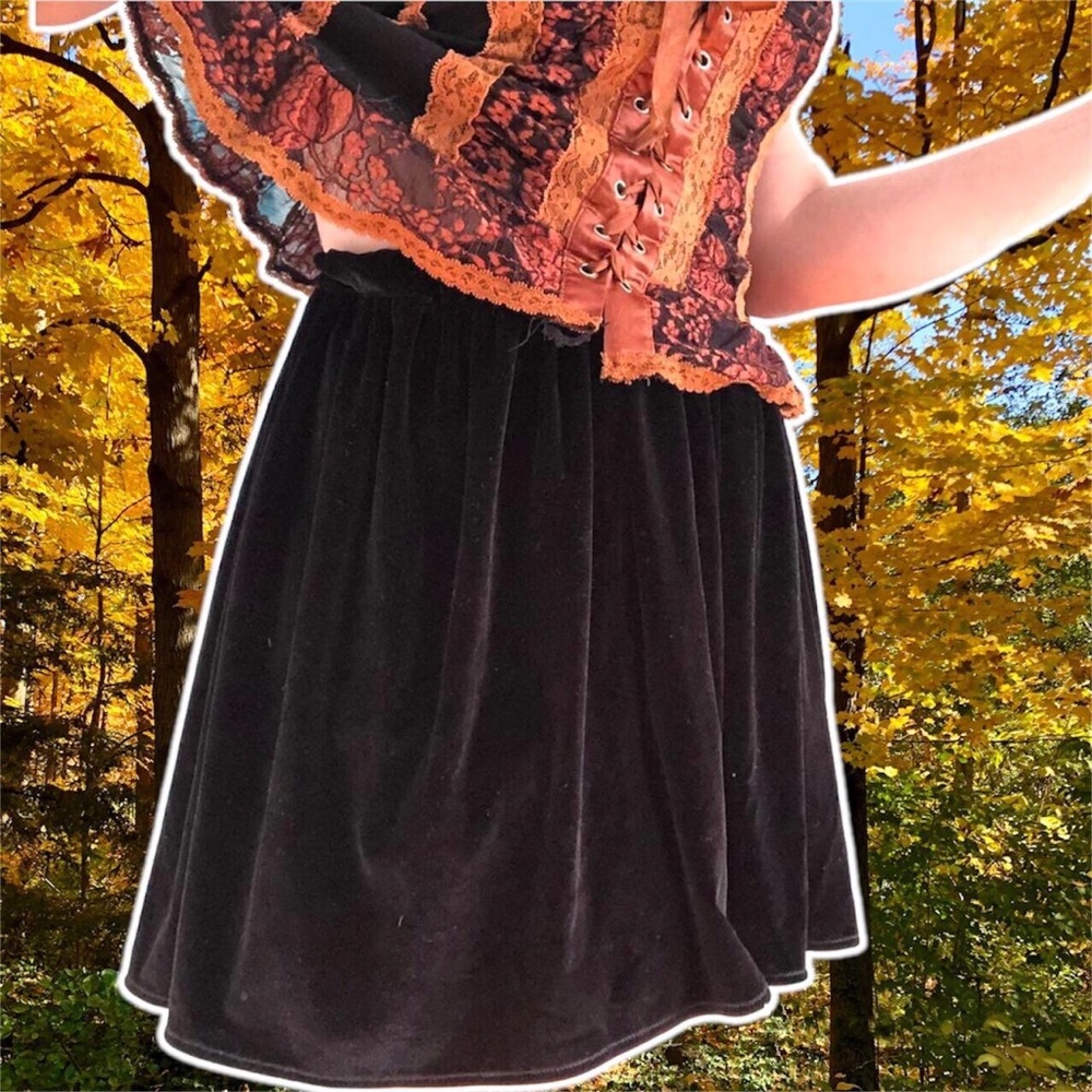 American Apparel Black Velvet Skater Skirt with Elastic Waist and Zipper